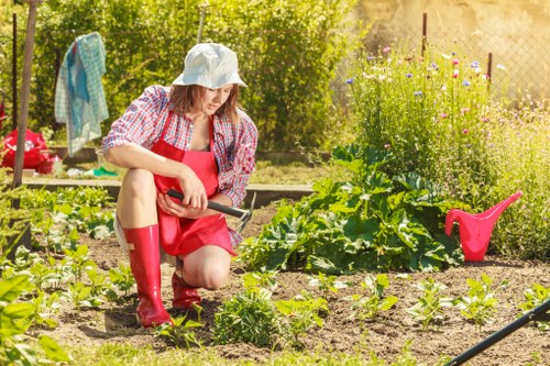 Gardener assessing a Carshalton garden layout